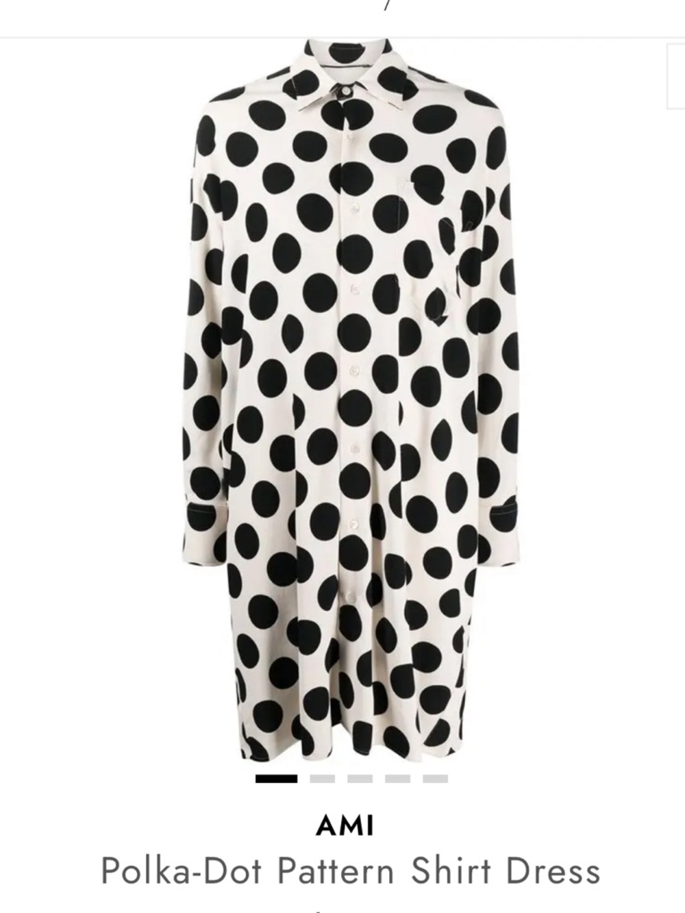 AMI White and Black Polka-Dot Long Sleeve Shirt Dress